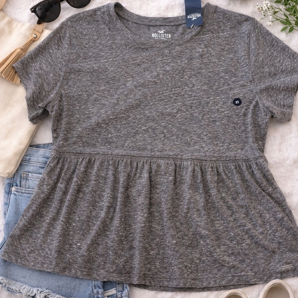 Hollister Grey Babydoll Peplum Tee NWT Size XS